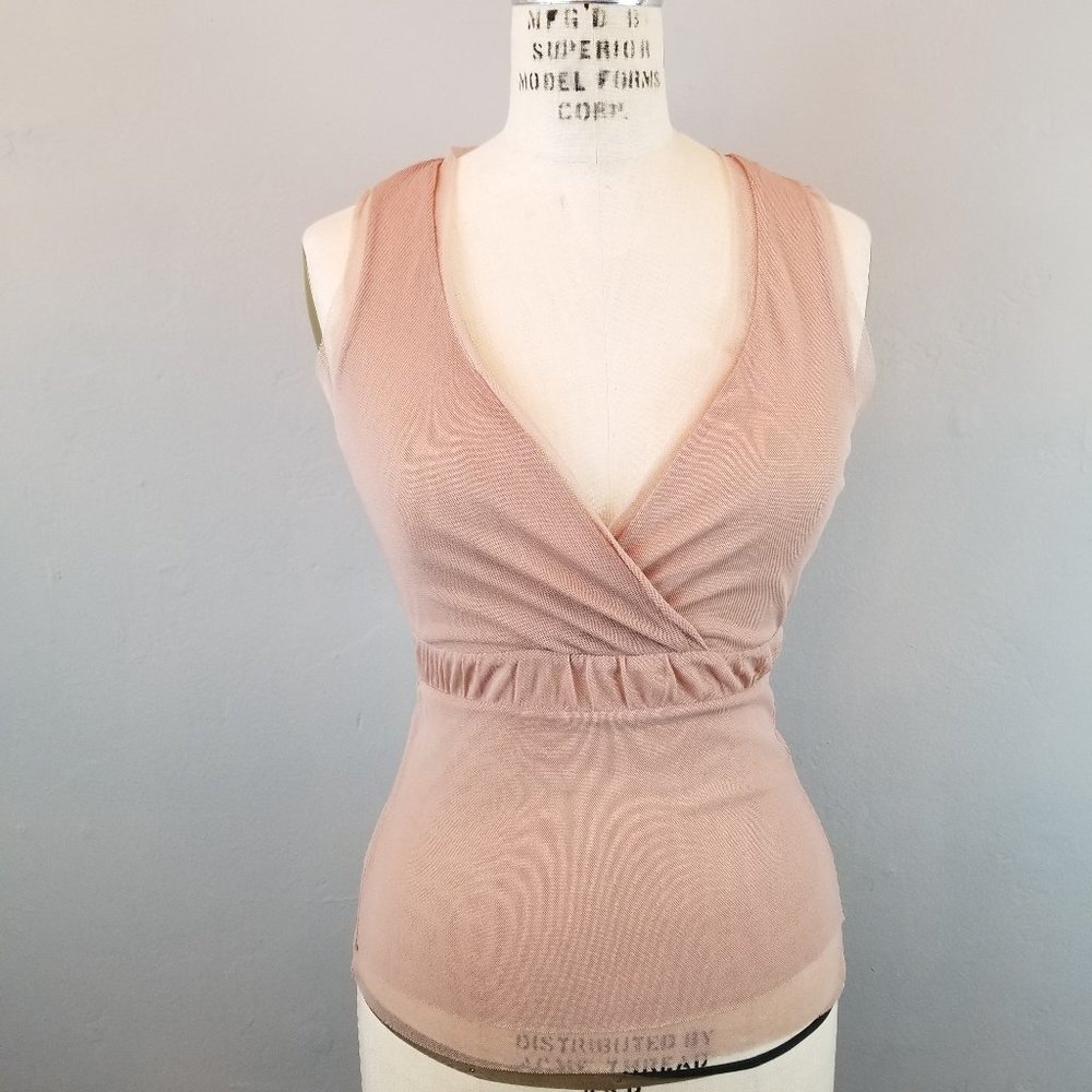 Nylon Net Mesh Taupe Sleeveless V Neck Top Women's Size Small